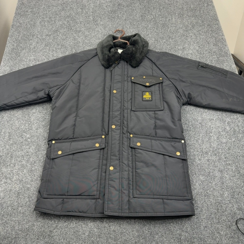 RefrigiWear Iron Tuff Jacket Mens L Black Nylon Quilted Insulated Workwear Coat